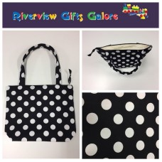 Medium Tote Bag with Zip- Black Spots